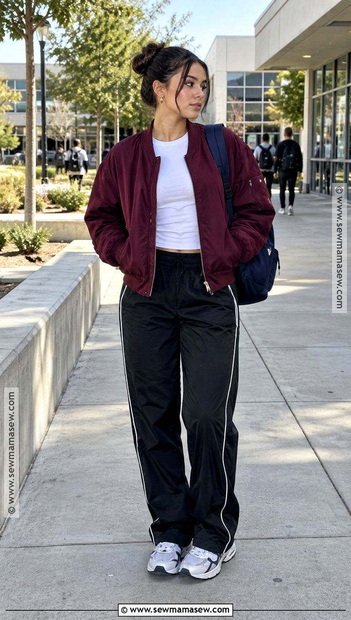 Track Pants And Bomber Jacket School Outfit - 15 cute back to school outfits highschool baddie