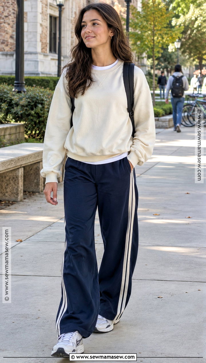 Track Pants And Crewneck Sweater Back To School Outfit - 20 outfit ideas for back to school