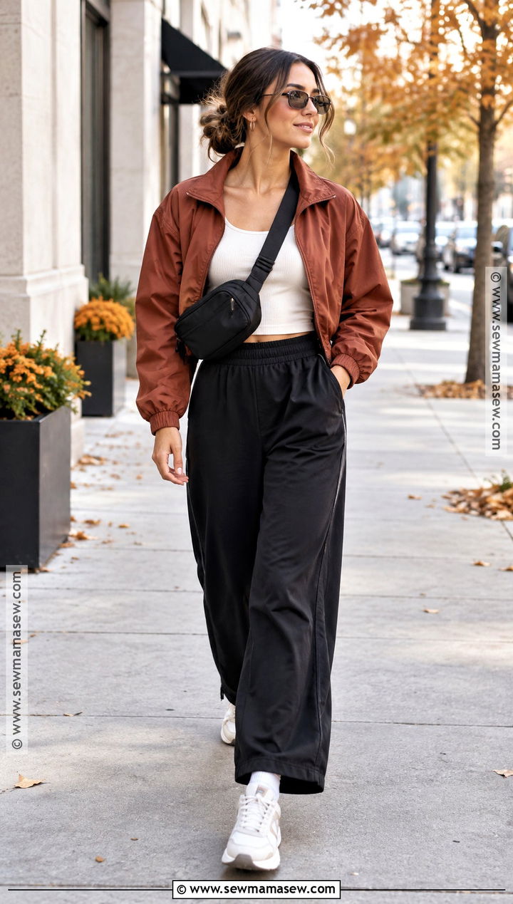 Track Pants And Cropped Windbreaker Outfit - 15 fall active outfits