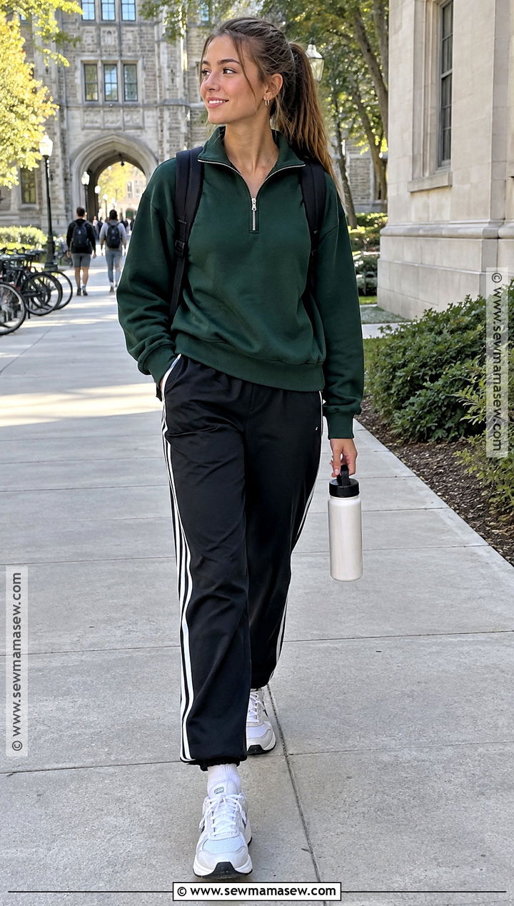 Track Pants And Fitted Sweatshirt Outfit - 20 comfy back to school outfits