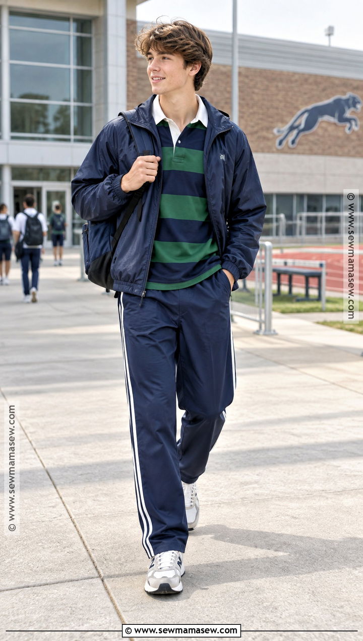 Track Pants With Rugby Shirt and Retro Sneakers - 20 back to school pants