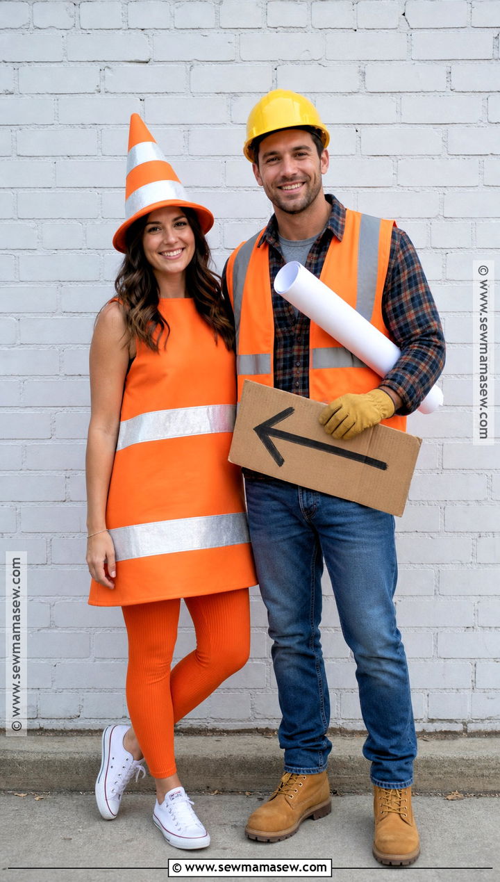 Traffic Cone And Construction Worker Couple Costume - 30 Unique Couples Halloween Costume Ideas Funny