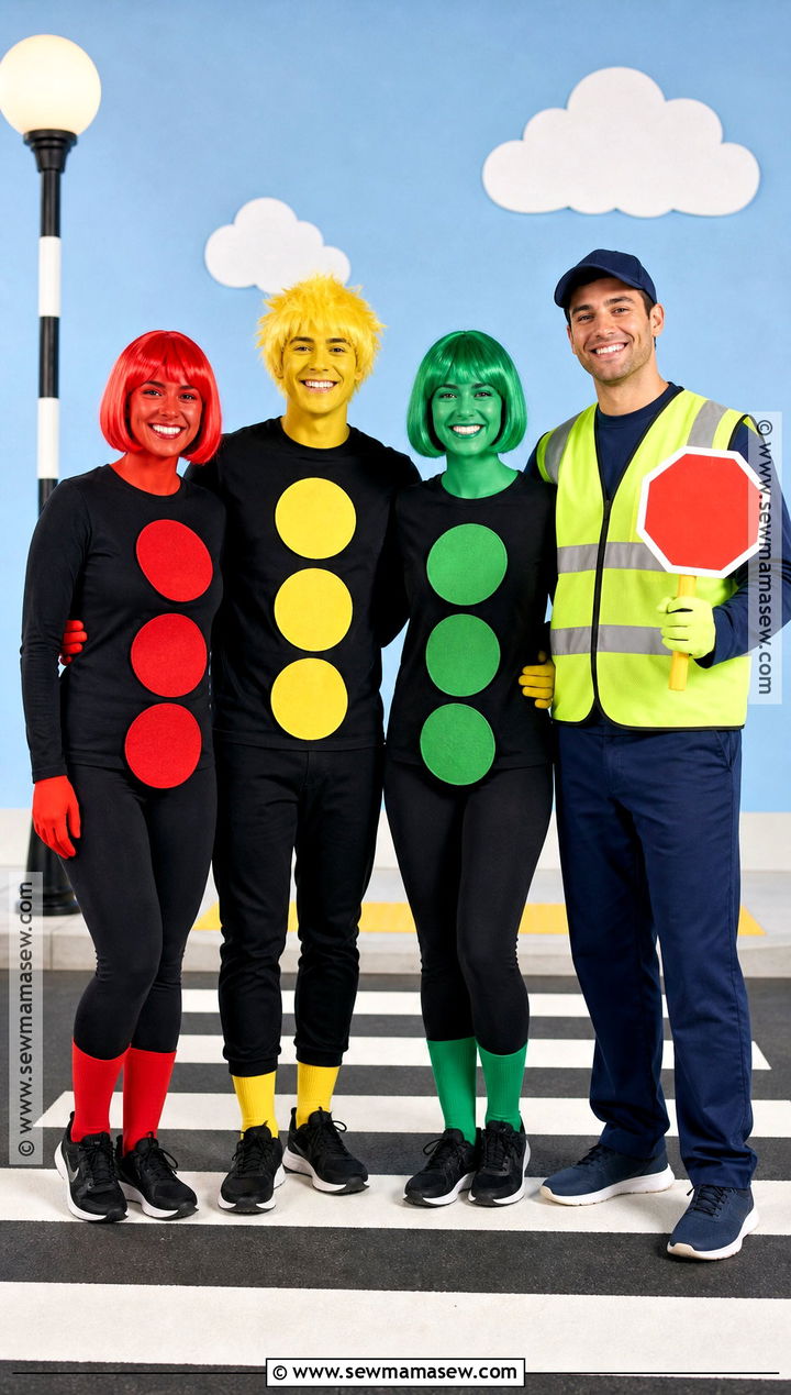 Traffic Light And Crossing Guard Costume - 35 Group Halloween Costumes For 4