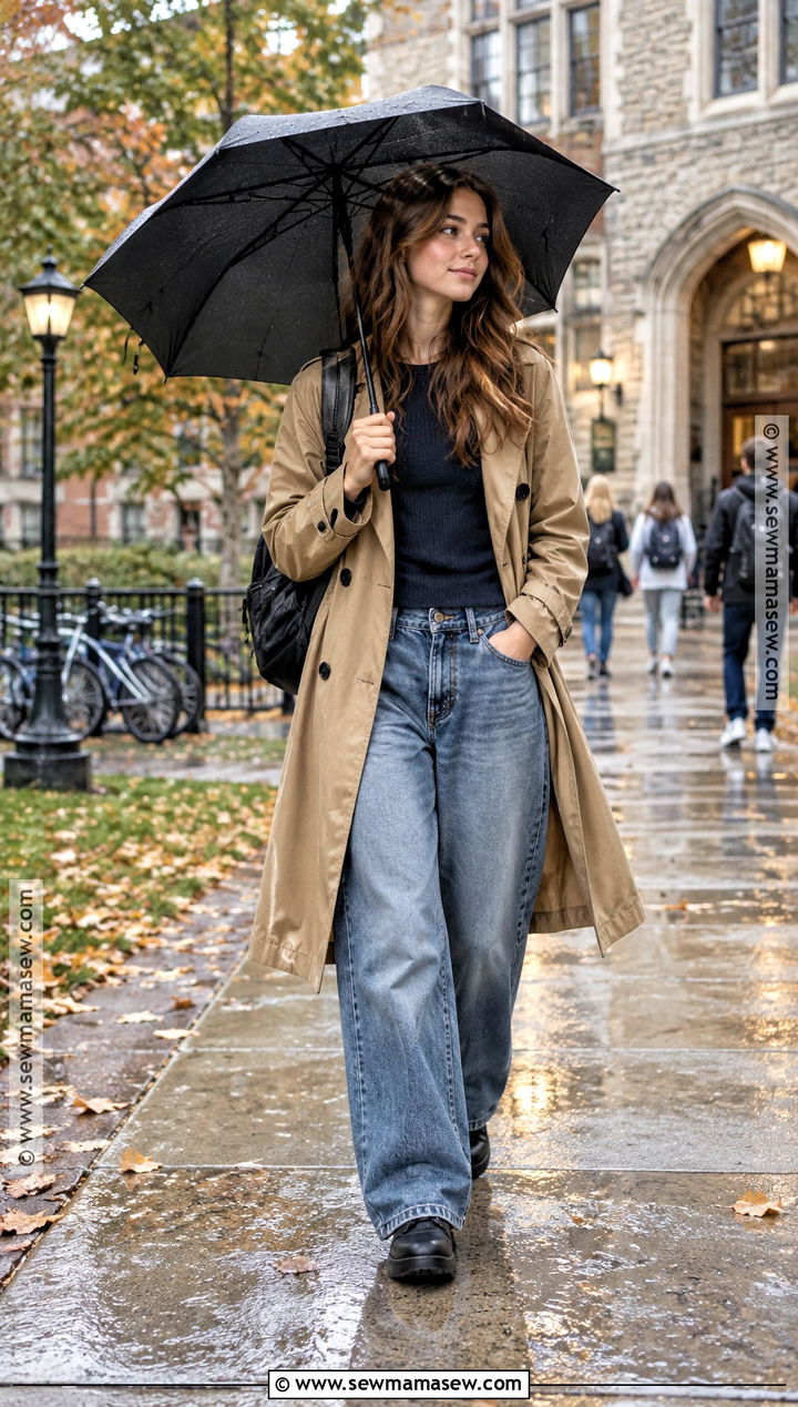 Trench Coat And Baggy Jeans Fall Outfit - 15 fall outfit inspo teen ideas for girls