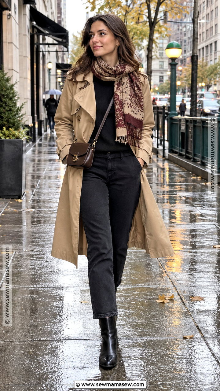 Trench Coat And Black Jeans Brunette Fall Outfit - 20 Brunette Fall Outfits