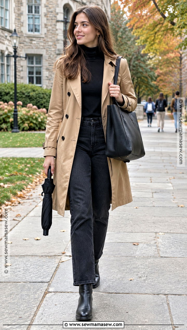 Trench Coat And Black Jeans Fall College Outfit - 15 fall outfits 2026 college