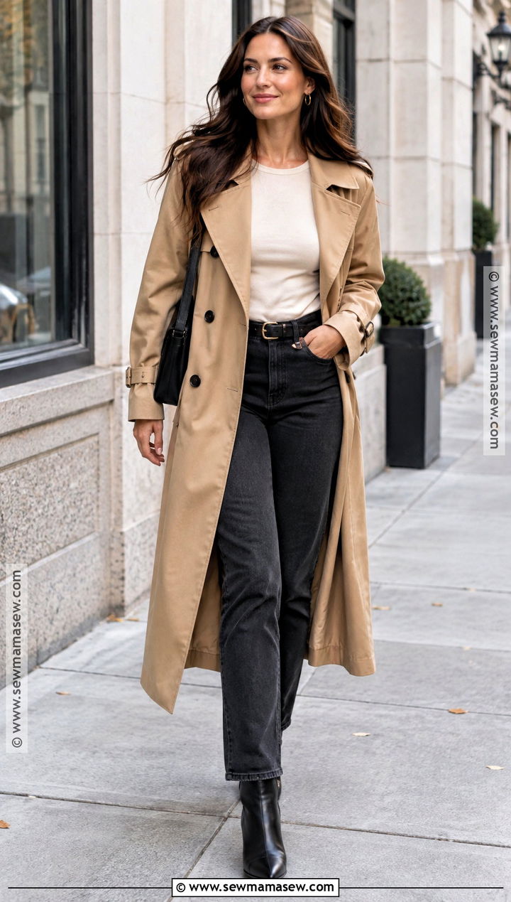 Trench Coat And Black Jeans Fall Happy Hour Outfit - 20 fall happy hour outfit ideas