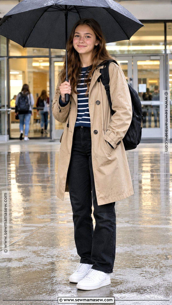 Trench Coat And Black Jeans High School Outfit - 20 fall outfits high school
