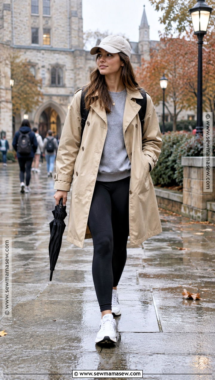 Trench Coat And Black Leggings College Outfit - 15 Back To School Outfits College First Day