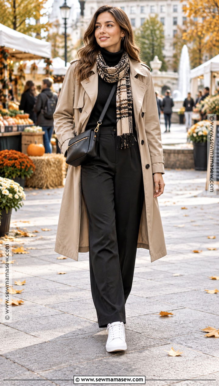 Trench Coat And Black Trousers Fall Festival Outfit - 25 fall festival outfits