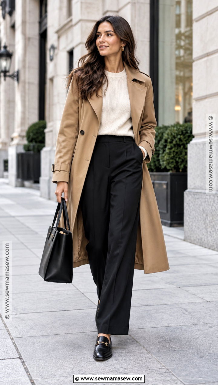 Trench Coat And Black Trousers Fall Outfit - 25 fall style outfits