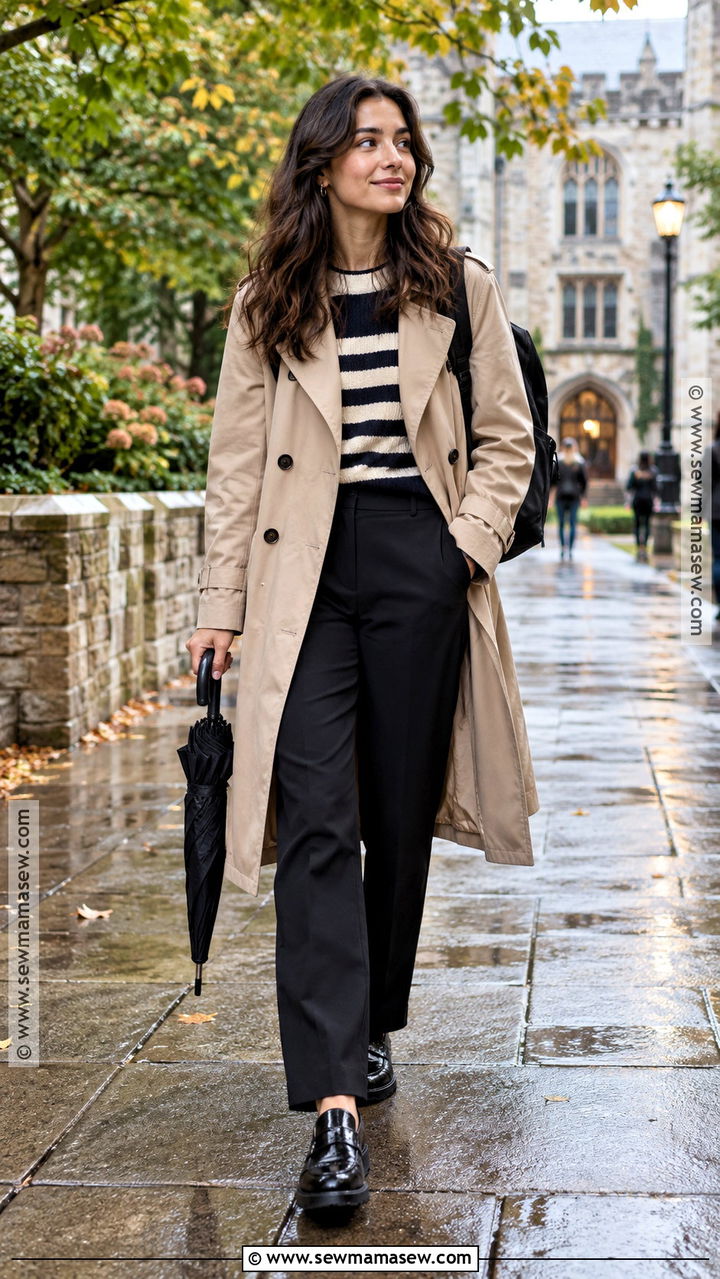 Trench Coat And Black Trousers Fall School Outfit - 20 fall outfits women school