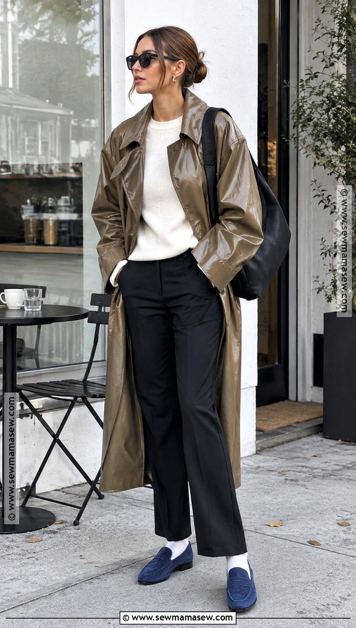 Trench Coat And Blue Loafers Outfit - 20 hailey bieber fall outfits