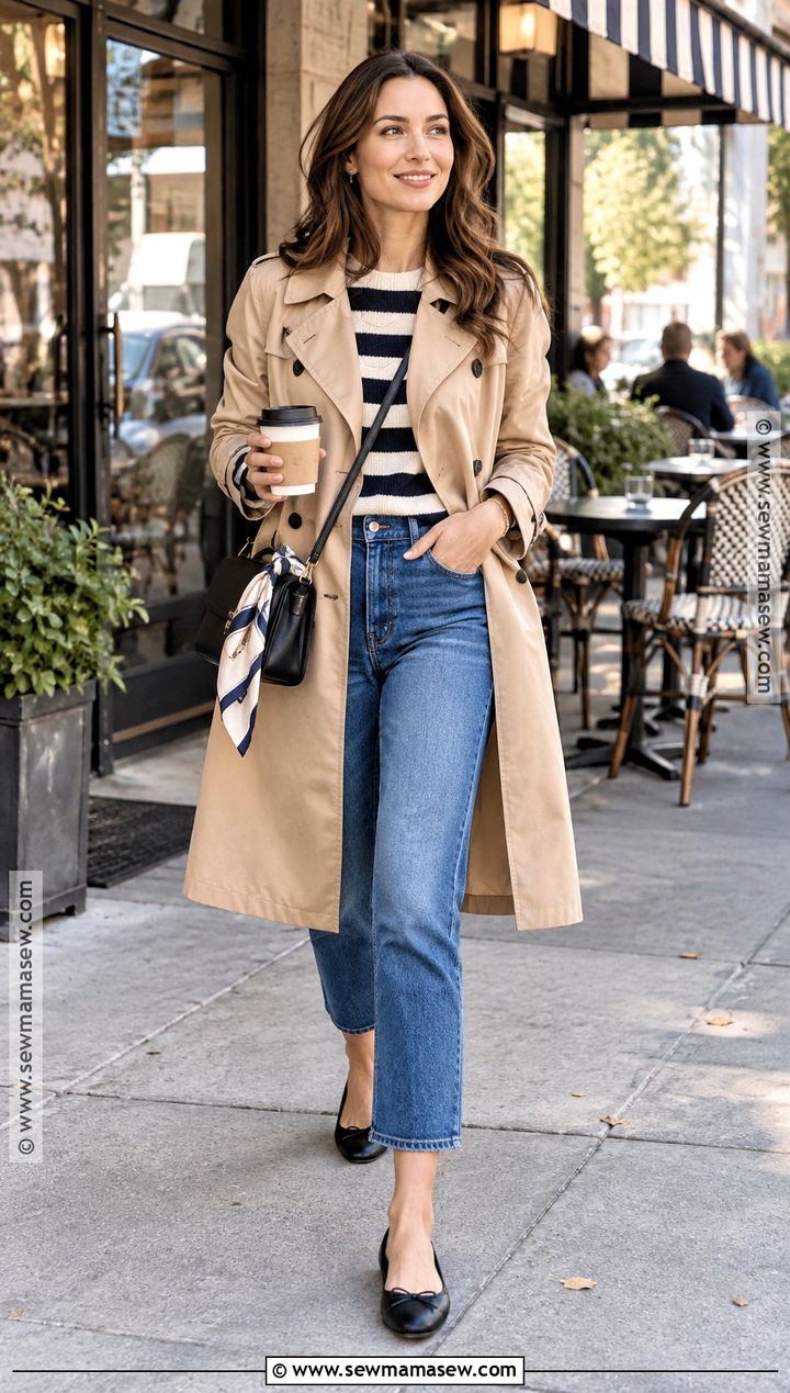 Trench Coat And Cropped Jeans Coffee Date Outfit - 15 coffee date fall outfit ideas