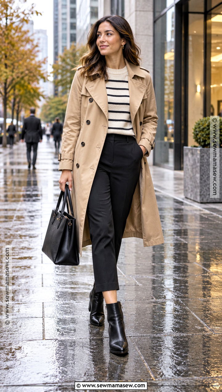 Trench Coat And Cropped Trousers Office Outfit - 25 autumn office outfit ideas