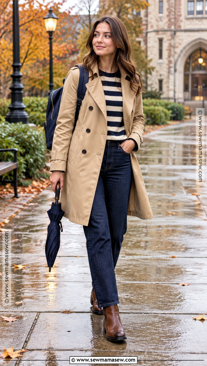 Trench Coat And Dark Denim School Outfit - 20 back to school outfits autumn