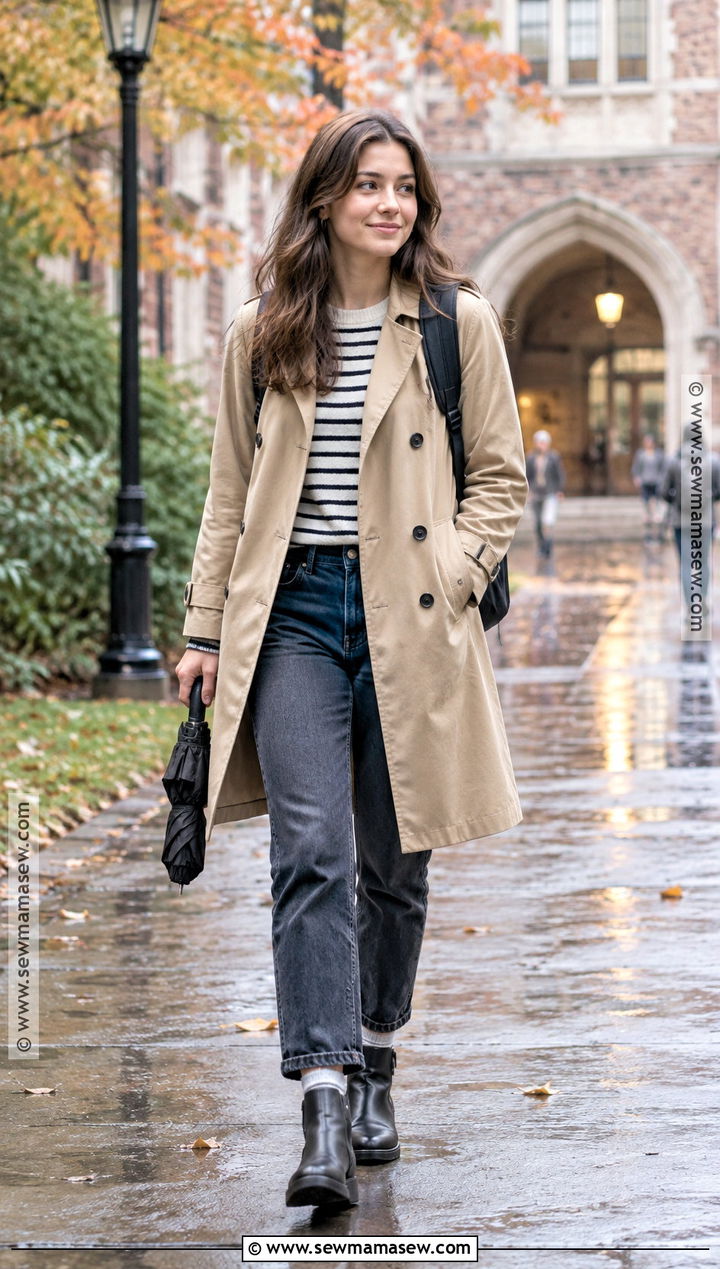 Trench Coat And Dark Jeans School Outfit - 20 cold fall outfits school