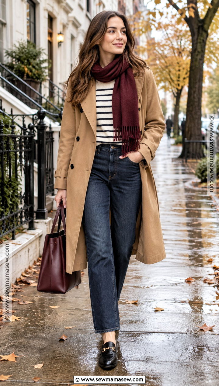 Trench Coat And Dark Wash Jeans Autumn Outfit - 25 cute autumn outfits