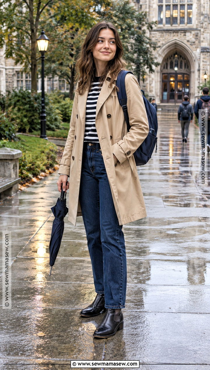 Trench Coat And Dark Wash Jeans Fall School Outfit - 15 simple fall school outfits