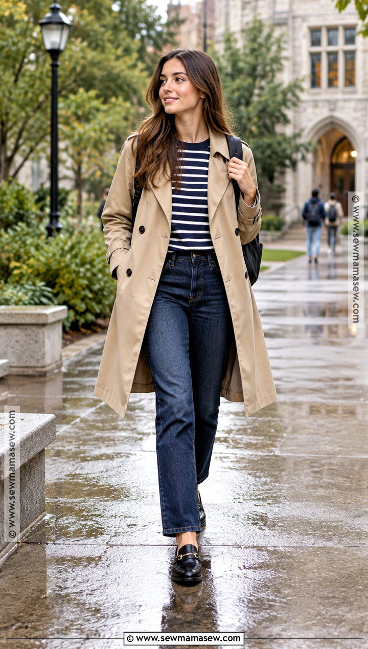 Trench Coat And Dark Wash Jeans Outfit - 20 Classy Back To School Outfits