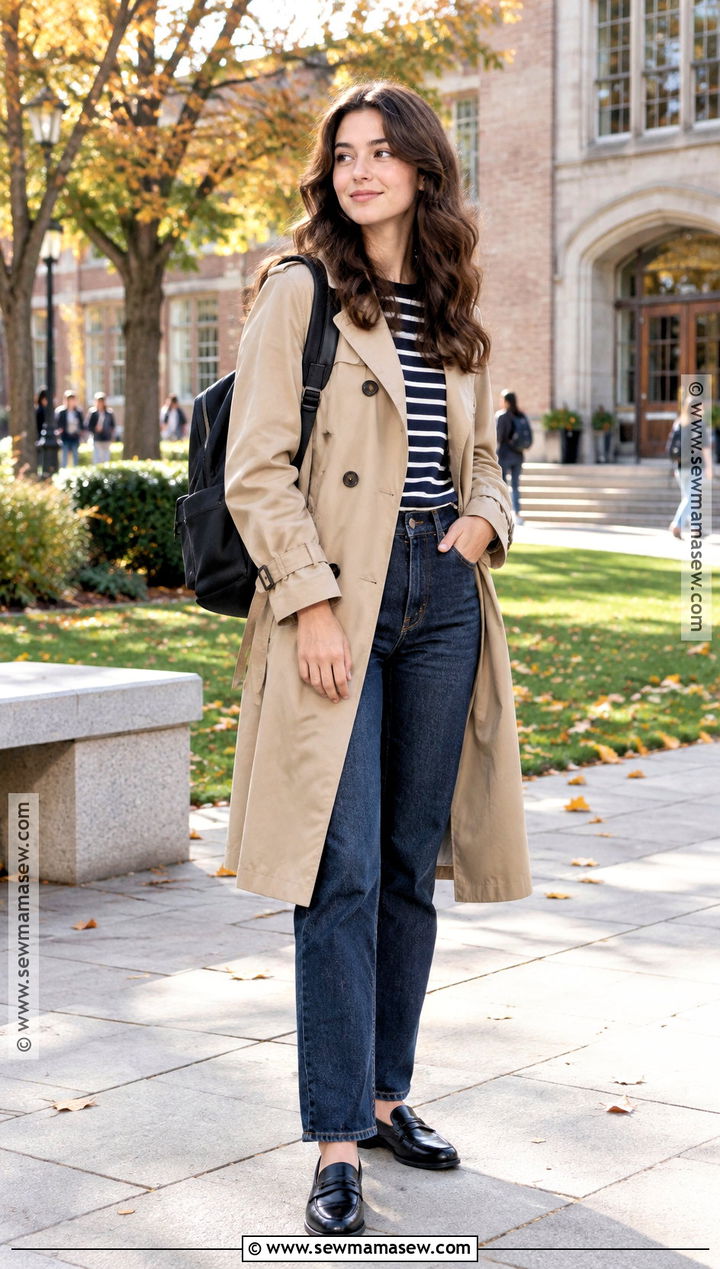 Trench Coat And Dark Wash Jeans School Outfit - 25 autumn outfits for school