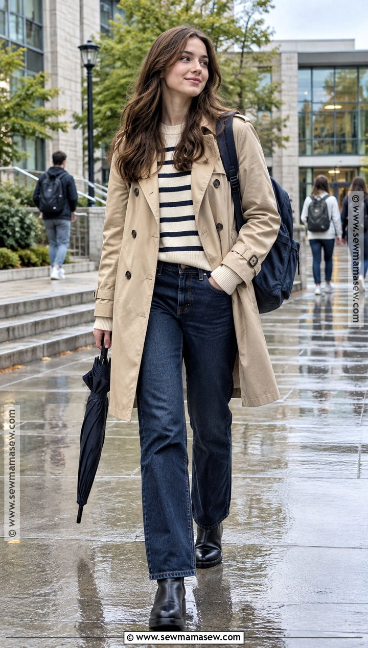 Trench Coat And Dark Wash Jeans School Outfit - 20 Back To School Outfits Fly for Girls