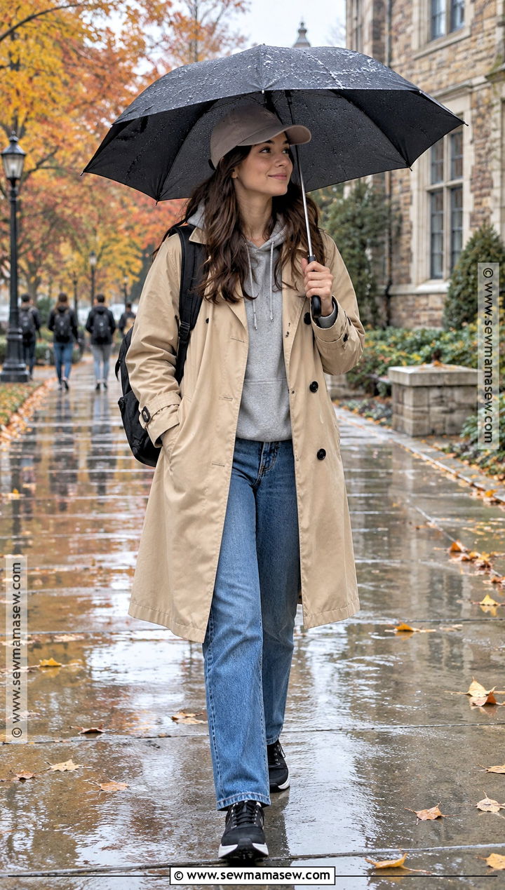 Trench Coat And Hoodie College Autumn Outfit - 20 autumn outfits college