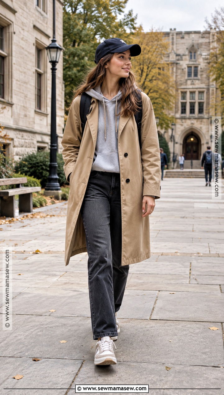 Trench Coat And Hoodie College Fall Outfit - 15 college fall outfits casual