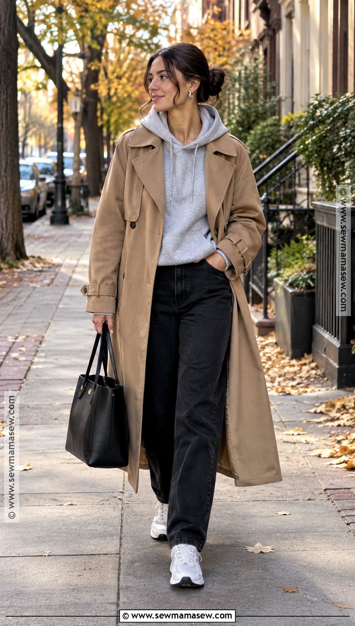Trench Coat And Hoodie Fall Outfit - 25 fall swag outfits