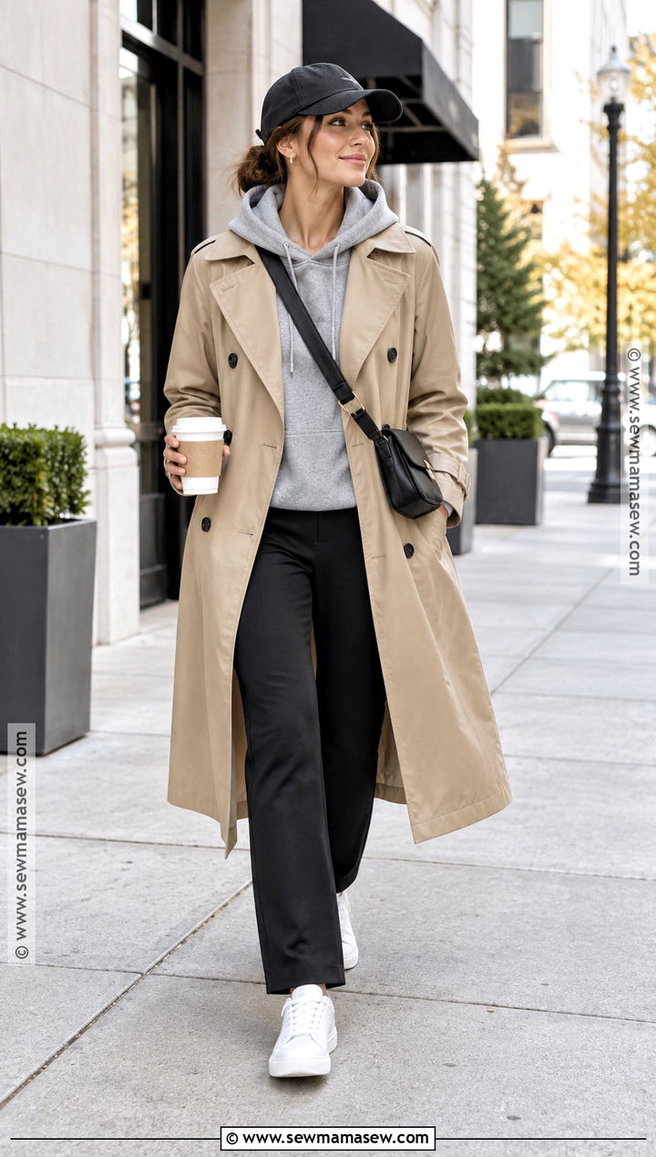 Trench Coat And Hoodie Fall Outfit - 15 Fall Fits Aesthetic Trendy