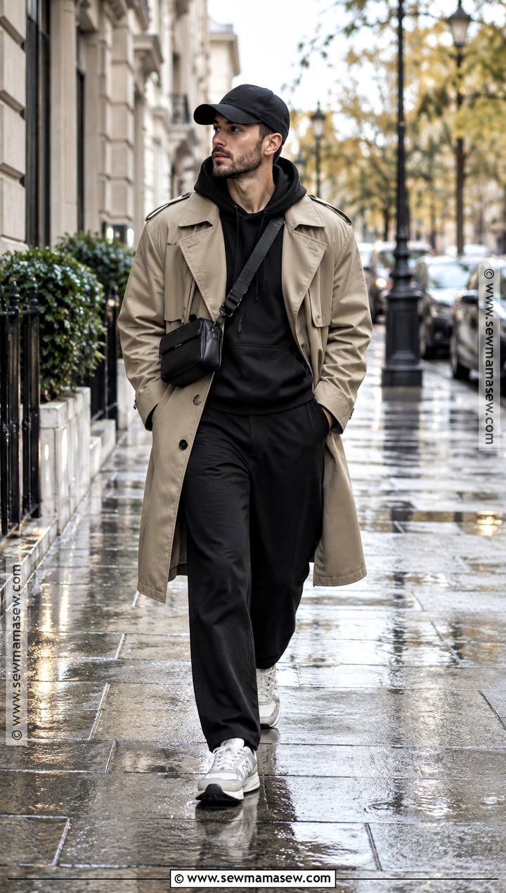 Trench Coat And Hoodie Fall Street Outfit - 15 casual men fall outfits street styles