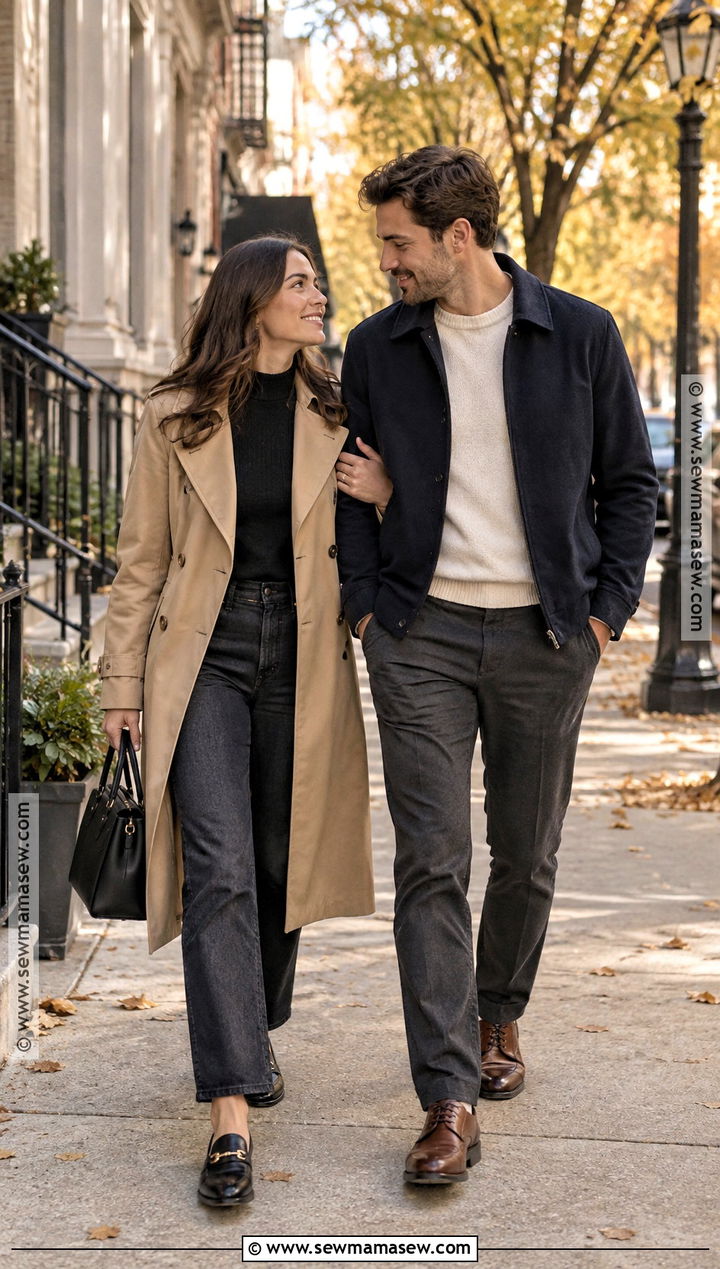 Trench Coat And Jeans Autumn Engagement Photo Outfit - 20 autumn engagement photos outfits