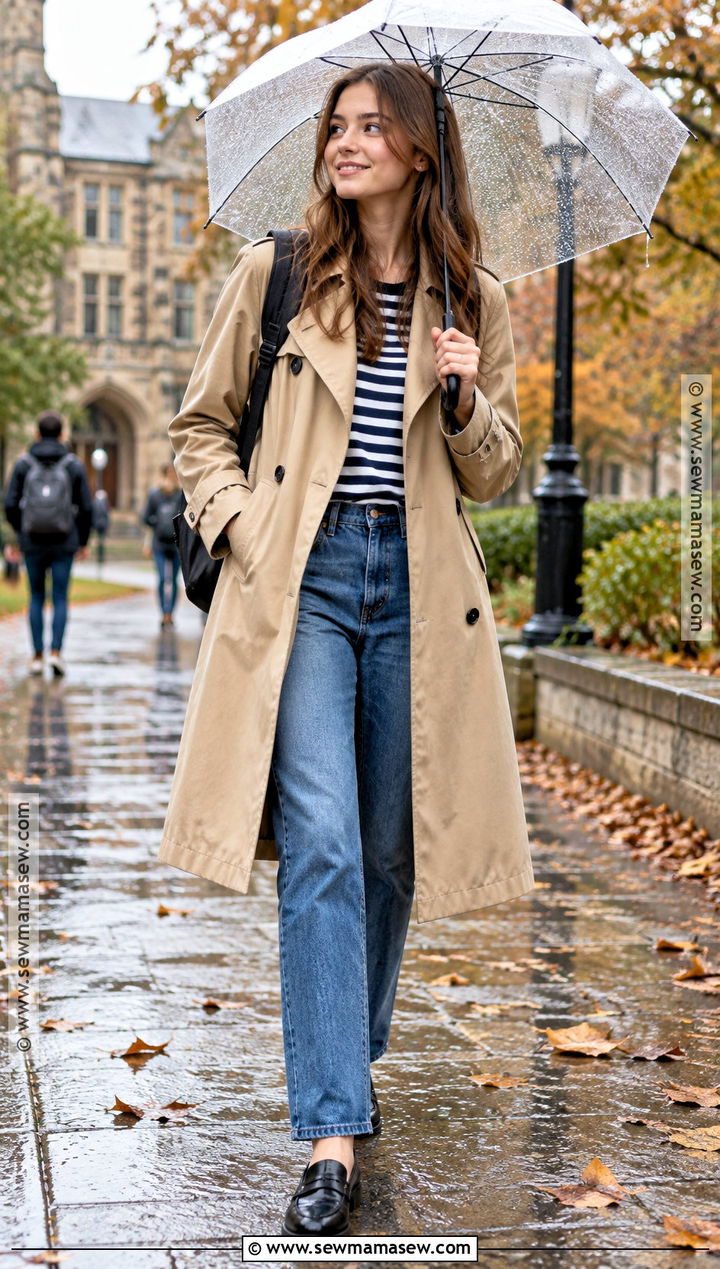 Trench Coat And Jeans Autumn School Outfit - 25 outfit ideas for school autumn