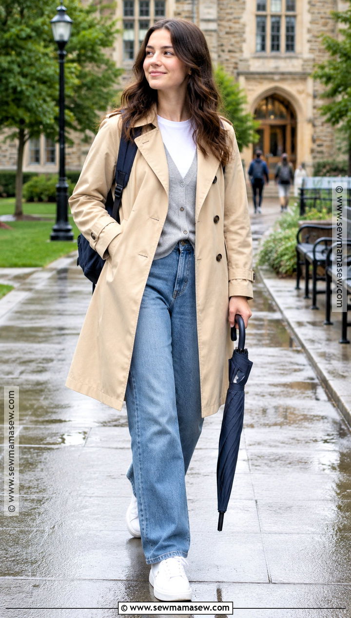 Trench Coat And Jeans Back To School Outfit - 15 back to school outfits inspiration