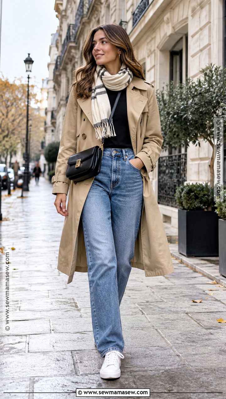 Trench Coat And Jeans Europe October Outfit - 15 Europe Travel Outfits October
