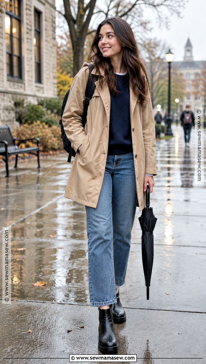 Trench Coat And Jeans Rainy Day Back To School Outfit - 20 outfit ideas for back to school
