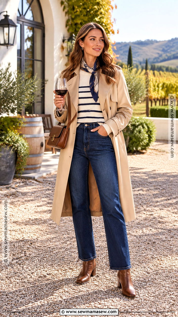 Trench Coat And Jeans Wine Tasting Outfit - 20 Wine Tasting Fall Outfit Ideas