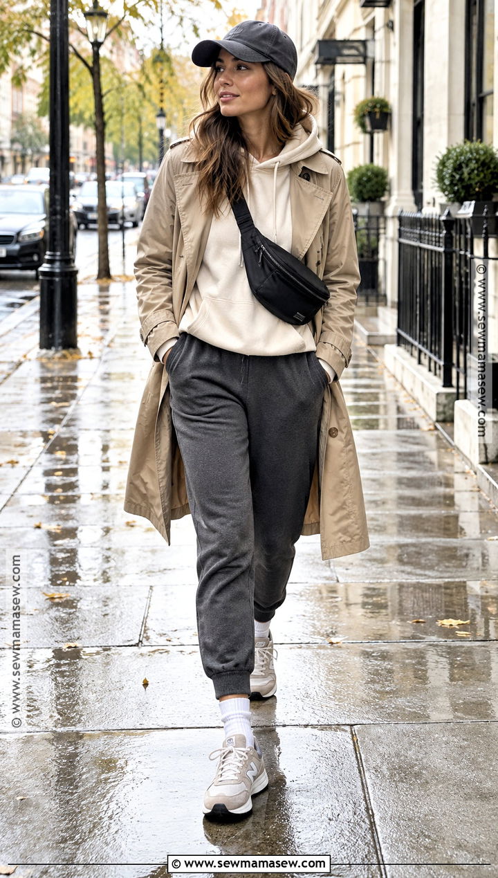 Trench Coat And Joggers Outfit - 20 November Outfits Fall Casual