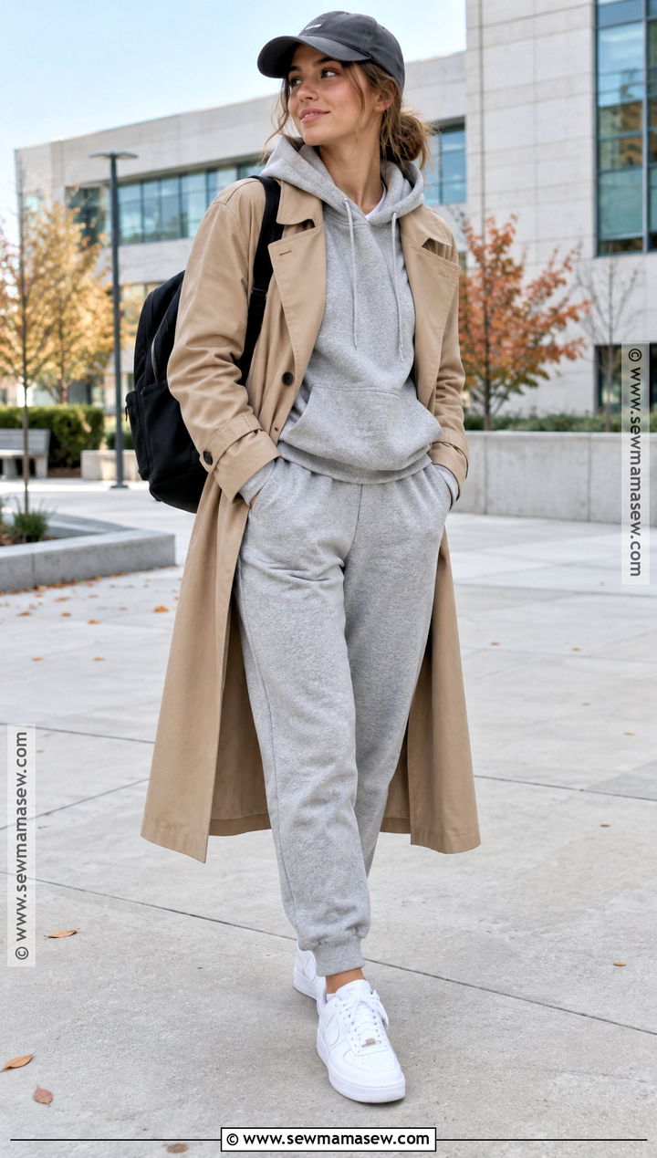 Trench Coat And Joggers School Outfit - 20 autumn school outfit ideas