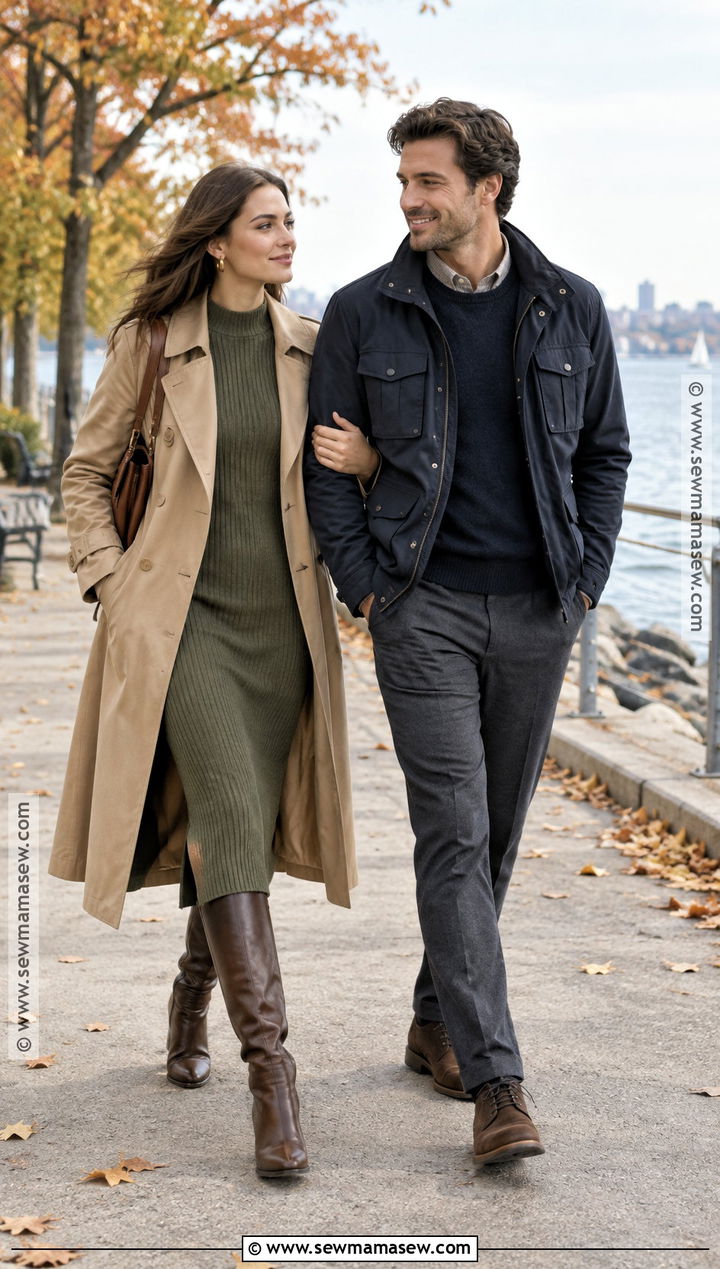 Trench Coat And Knit Dress Fall Engagement Photo Outfit - 25 fall engagement photos outfits