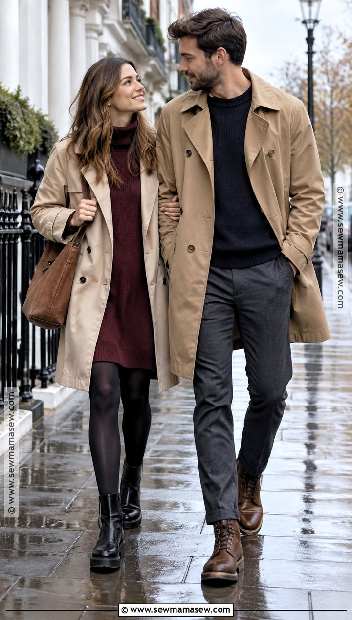 Trench Coat And Knit Layers Fall Couple Outfit - 15 coordinating couple outfits for pictures fall
