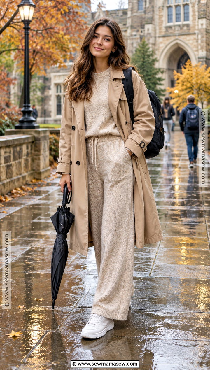 Trench Coat And Knit Set Fall School Outfit - 25 fall outfit inspo for school ideas