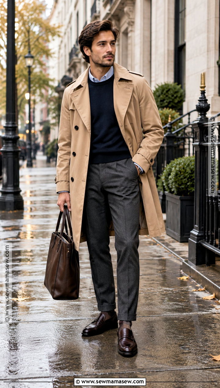 Trench Coat And Loafers Fall Outfit - 15 Fall Fits Men Aesthetic