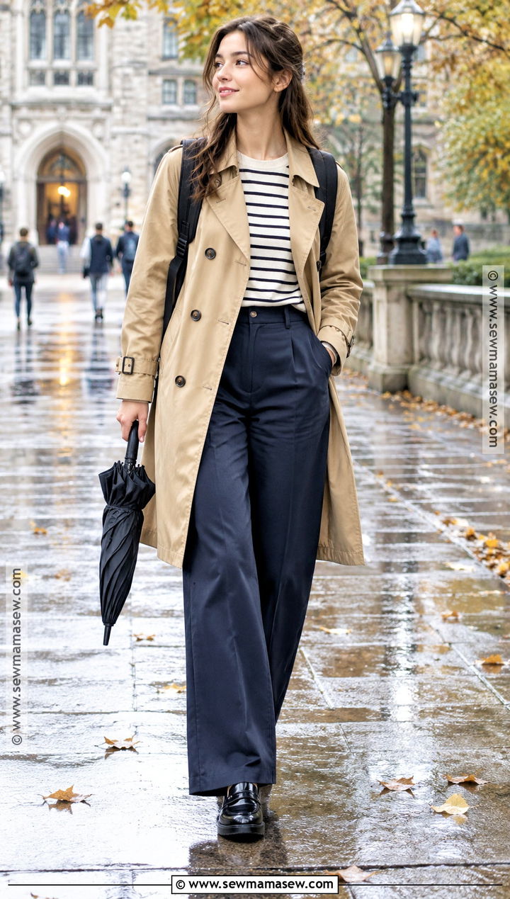 Trench Coat And Loose Trousers School Outfit - 20 Back To School Outfits Modest