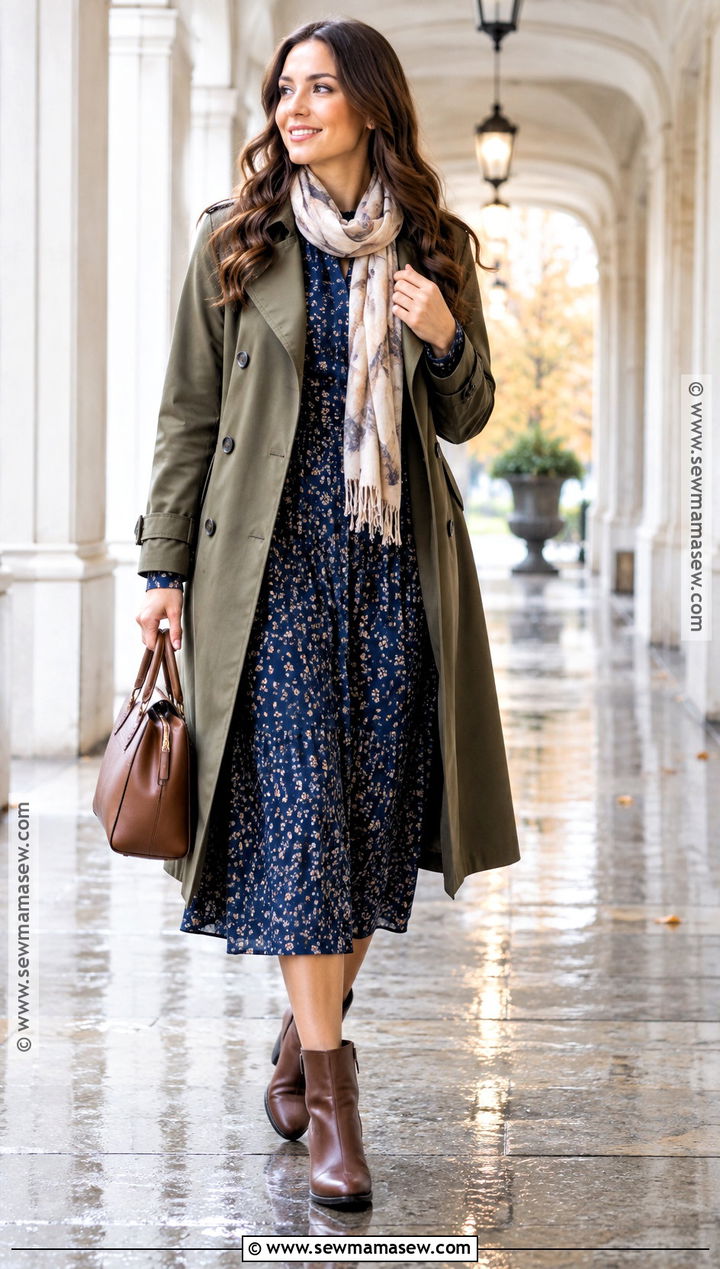 Trench Coat And Midi Dress Church Outfit - 20 cute fall church outfits