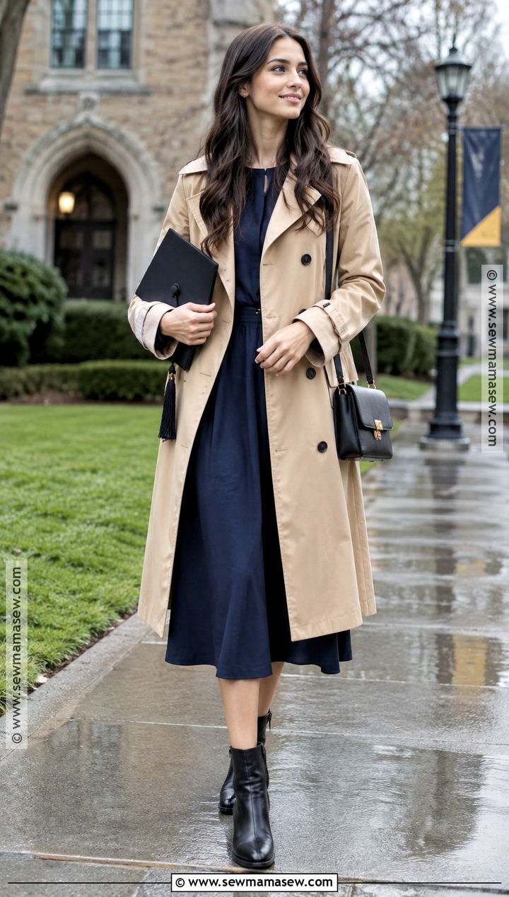 Trench Coat And Midi Dress Fall Graduation Outfit - 25 fall graduation outfit ideas