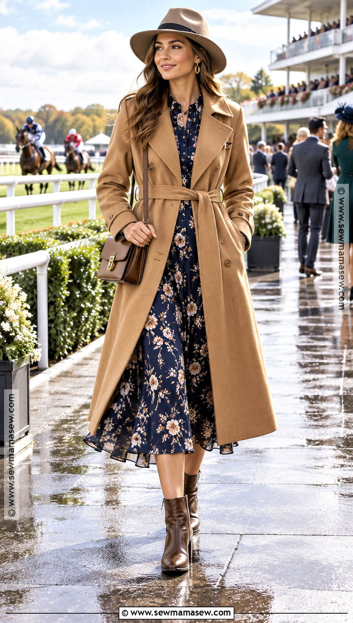 Trench Coat And Midi Dress Fall Horse Race Outfit - 20 Fall Horse Race Outfit Ideas