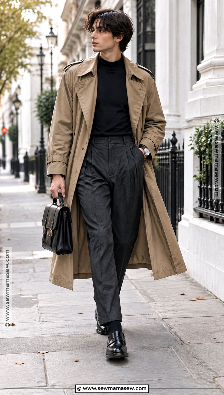 Trench Coat And Pleated Trousers Masc Fall Outfit - 15 cute fall outfits masc