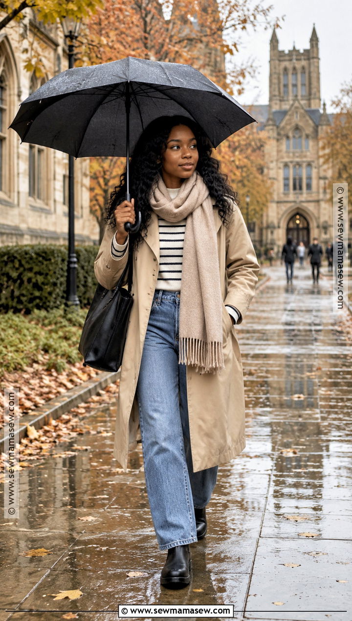Trench Coat And Relaxed Jeans For University - 20 university fall outfits