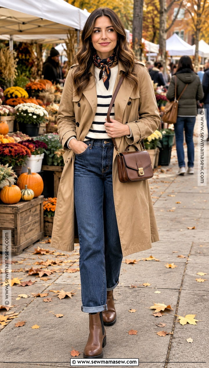 Trench Coat And Relaxed Jeans Outfit - 20 festival fall outfit ideas